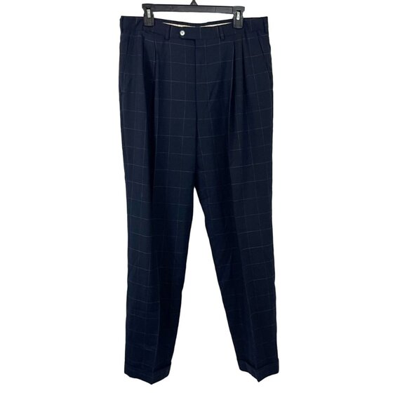 Ermenegildo Zegna Navy Blue Grid Plaid Wool Suit Jacket & Pants - Size 52L - Picture 3 of 15